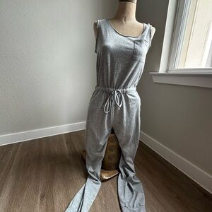 Sleeveless Grey Drawstring Waist Jumpsuit